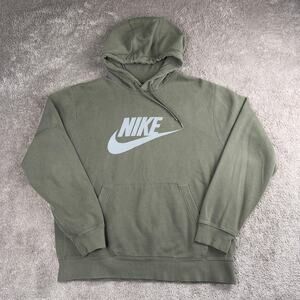 Nike Army Green Pullover Hoodie Sweatshirt Reflective Gray Logo Size L